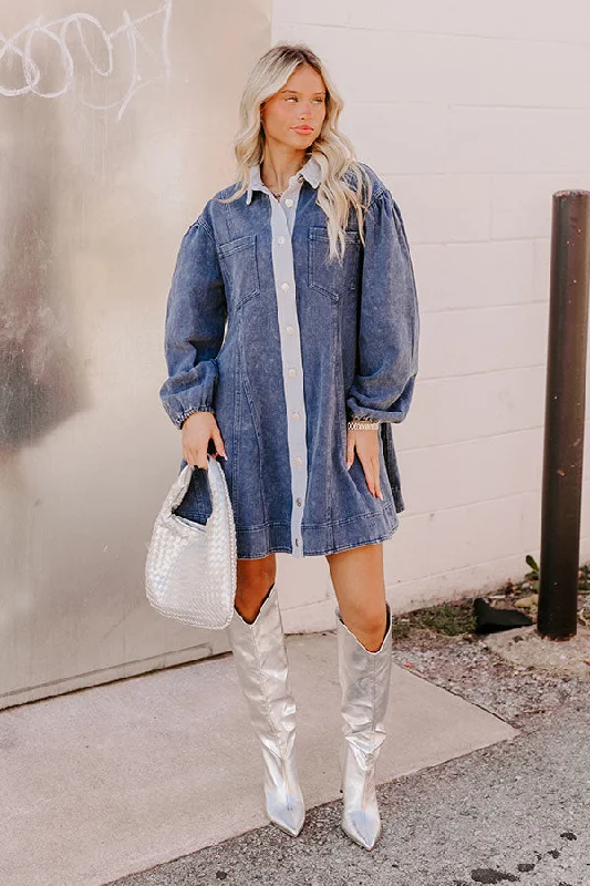 Plus size dresses for winter layer warmly -Afternoon Date Denim Mini Dress in Blue