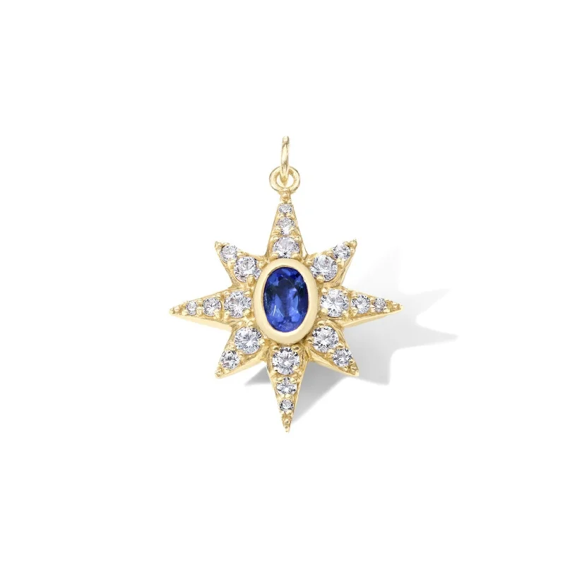 Fashionable necklaces and pendants with birthstones for a personalized gift idea-10K Mini Sapphire Starburst Pendant