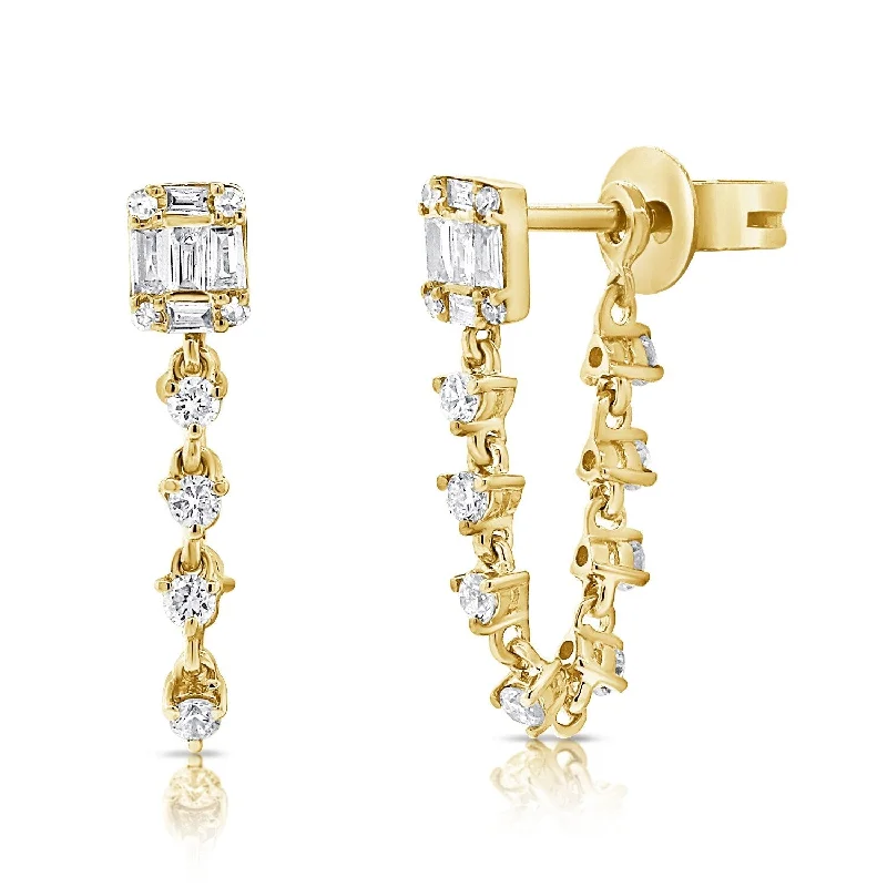 Stud Earrings for Christmas Party -Joelle Collection 1/2 ct. t.w. Diamond Baguette Chain Stud Earrings 14K Gold