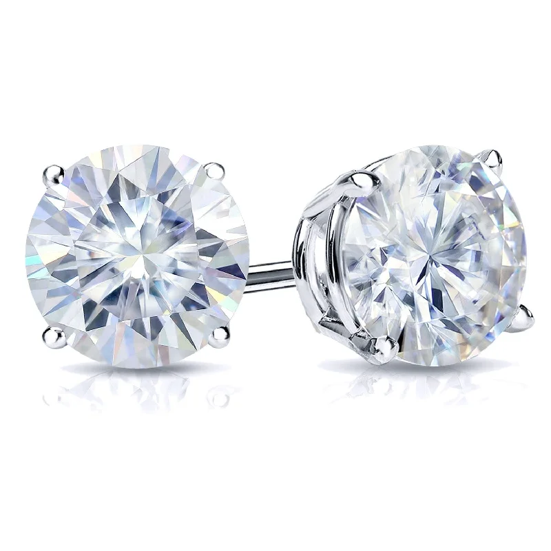 Stud Earrings with Pearls and Diamonds -Auriya 3ct TW Round Moissanite Stud Earrings Platinum - 7.4 mm