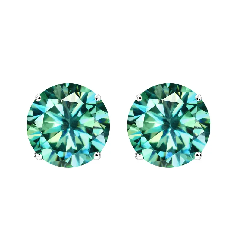 Stud Earrings with Leaf Motifs -V3 Jewelry Sterling Silver Green Moissanite Solitaire Stud Earrings