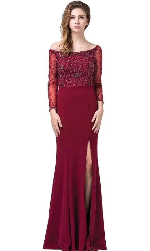 Plus size dresses with breathable layers stay airy -Dancing Queen - 2672 Embellished Long Sleeve Bateau Sheath Gown