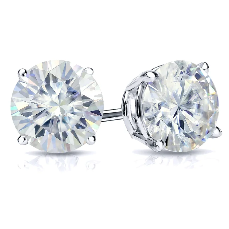 Retro Stud Earrings for Nostalgia -Auriya 1 carat TW Round Moissanite Stud Earrings Platinum 4-Prong Basket - 5 mm