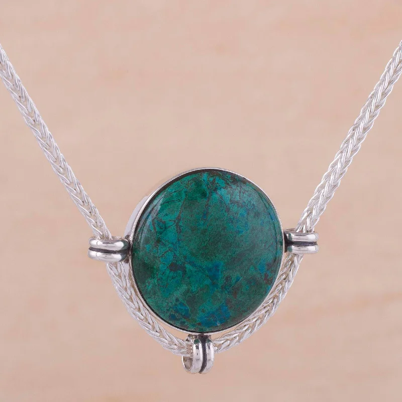 Necklaces and pendants with lotus flower designs for a spiritual, peaceful vibe-Essence of Time Andean Chrysocolla and Sterling Silver Pendant Necklace