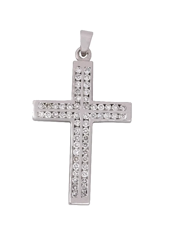 Unique necklaces and pendants with engraved messages for a sentimental gift-Men's Modern 14K White Gold 2.80ctw Round Cut Diamond Cross Pendant