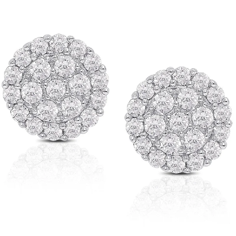 Pearl Stud Earrings for Elegance -Dolce Giavonna Sterling Silver Cubic Zirconia Cluster Stud Earrings