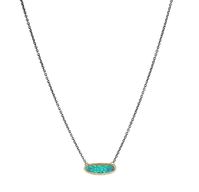 Elegant necklaces and pendants with infinity symbols for timeless designs-Mixed Metal Australian Opal Doublet Necklace