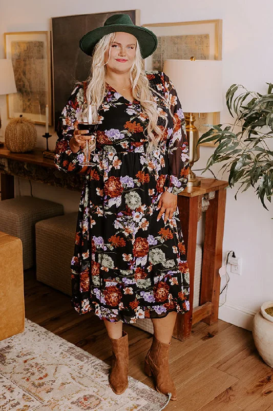 Plus size dresses for work stay professional always -Vineyard Stroll Floral Midi Curves