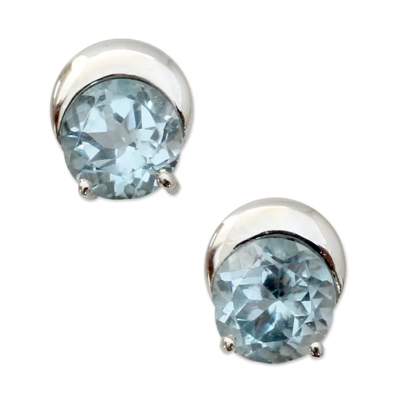 Stud Earrings for Yoga Session -Novica Handmade Twinkling Moons Blue Topaz Stud Earrings