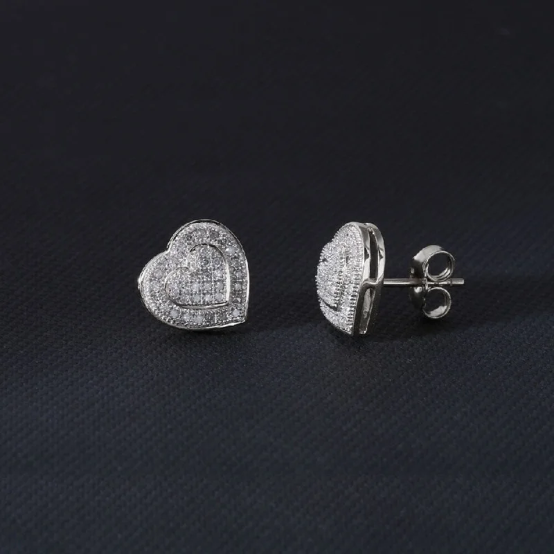 Stud Earrings with Pearls and Diamonds -S925 Sterling Silver 1/5ct Diamond Cluster Heart Stud Earrings