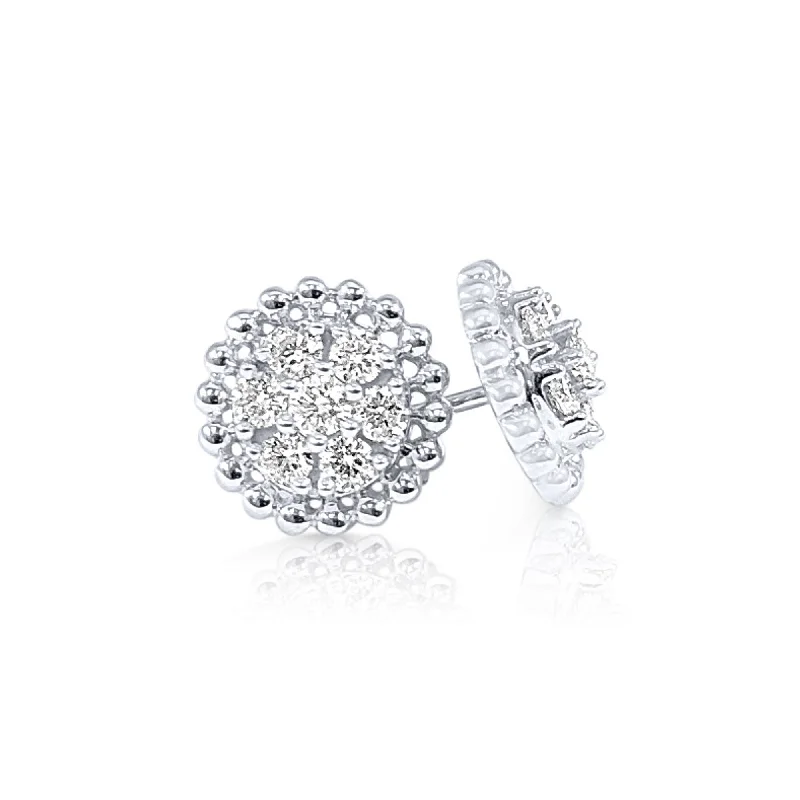 Large Stud Earrings for Statement -Joelle Collection Diamond Cluster Stud Earrings 14K White Gold 3/8 CT TDW