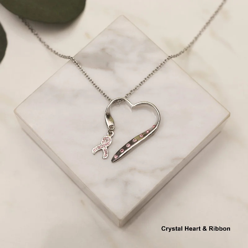 Best necklaces and pendants with sterling silver for an affordable yet stylish choice-Crystal Heart & Ribbon Pewter Necklace!