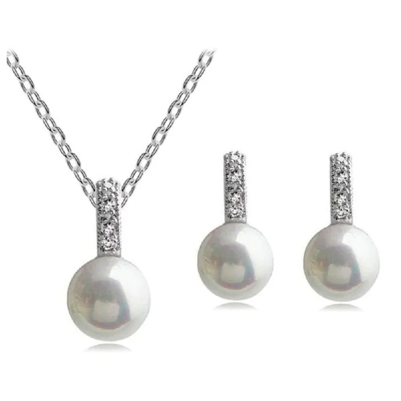 Elegant necklaces and pendants with diamond accents for added sparkle-Faux Pearl Necklace and Earring Set-Pearl Necklace Set-Bridal Jewelry Sets