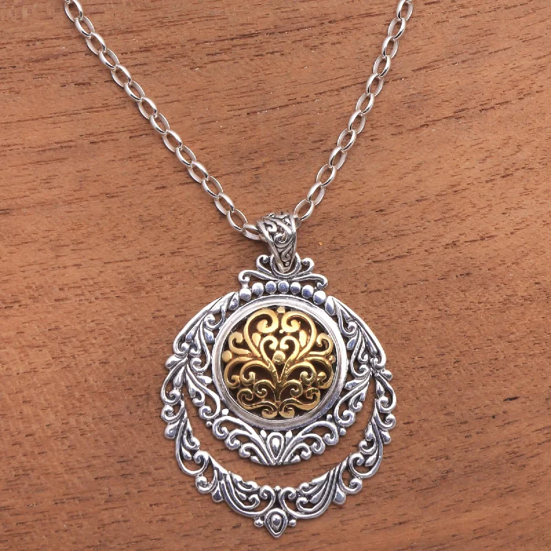 Trendy necklaces and pendants with statement pieces for a bold fashion statement-Jungle Roots Patterned Gold Accented Sterling Silver Pendant Necklace