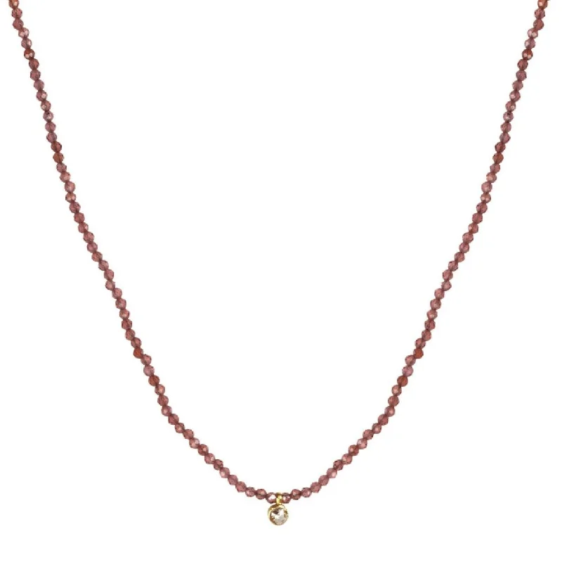 Stunning necklaces and pendants with ruby gemstones for a luxurious red hue-Faceted Garnet Beaded Necklace with 18K Gold Bezel-Set Cognac Diamond