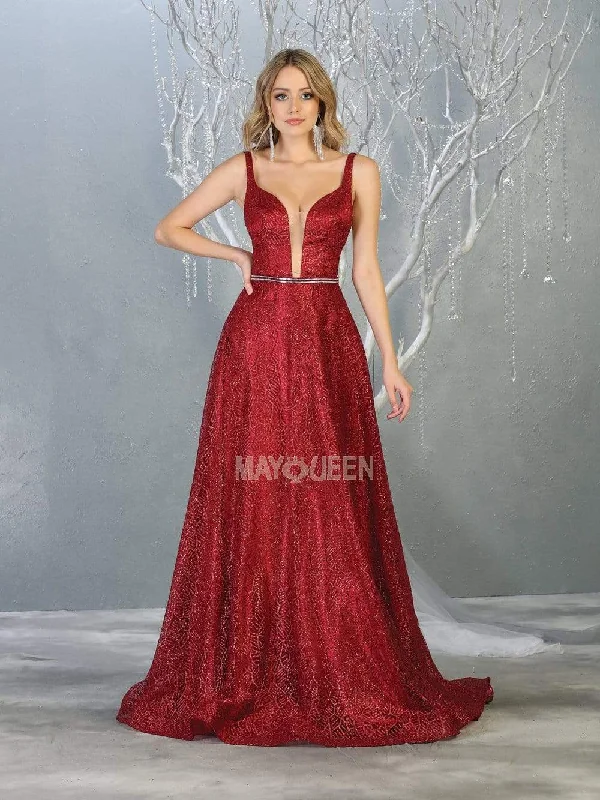 Plus size dresses for cold seasons warm up -May Queen - MQ1771 Glitter Embellished Plunging Sweetheart Dress