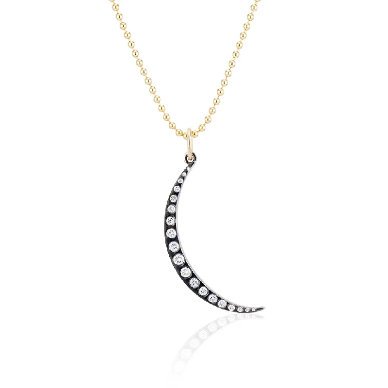 Beautiful necklaces and pendants with moonstone for an ethereal, mystical appearance-Cascading Diamond Crescent Moon Necklace