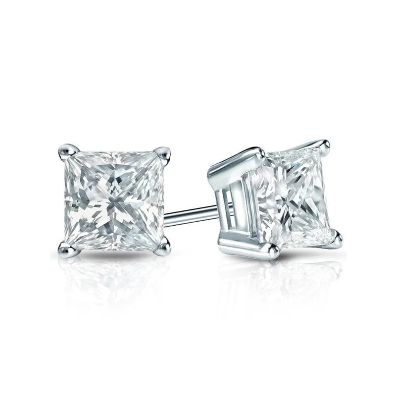 Small Stud Earrings for Delicate -Auriya Plat Gold Lab Grown 0.75 carat TDW Princess Diamond Stud Earrings 4-Prong Basket Push-back