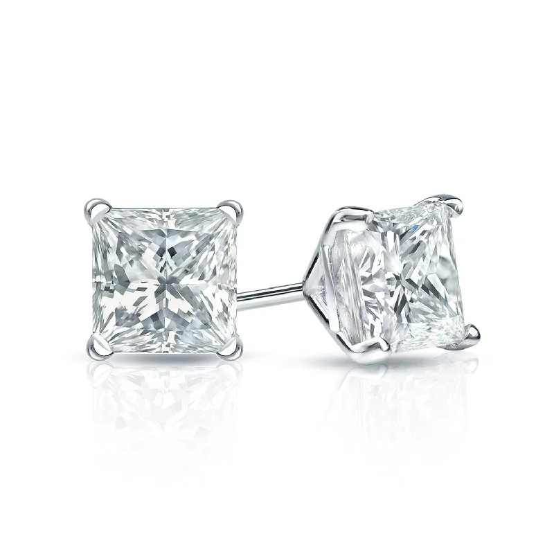 Stud Earrings with Knot Designs -Auriya Plat Gold Lab Grown 1.00 carat TDW Princess Diamond Stud Earrings 4-Prong Martini Push-back