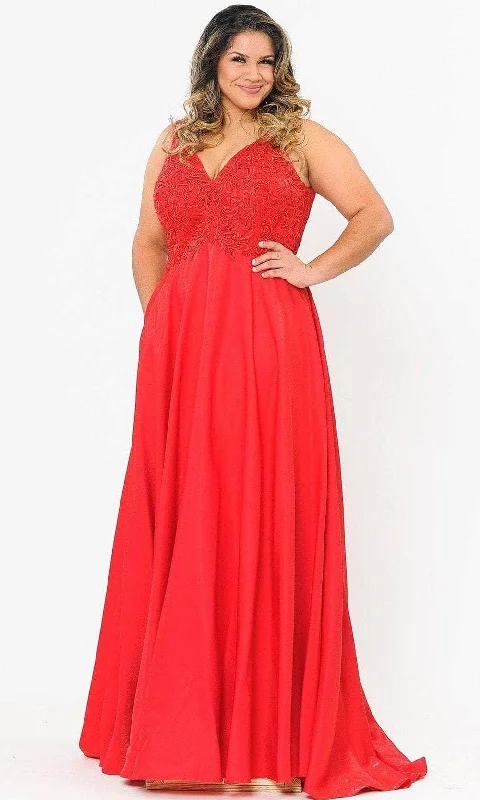 Plus size dresses with simple cuts stay timeless -Poly USA W1074 - Lace Bodice A-Line Evening Dress