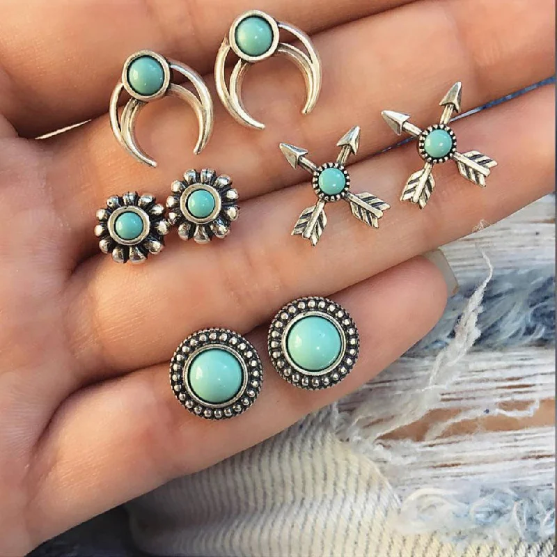 Geometric Stud Earrings for Trend -Wholesale Bohemian Vintage Totem Turquoise Stud Earrings