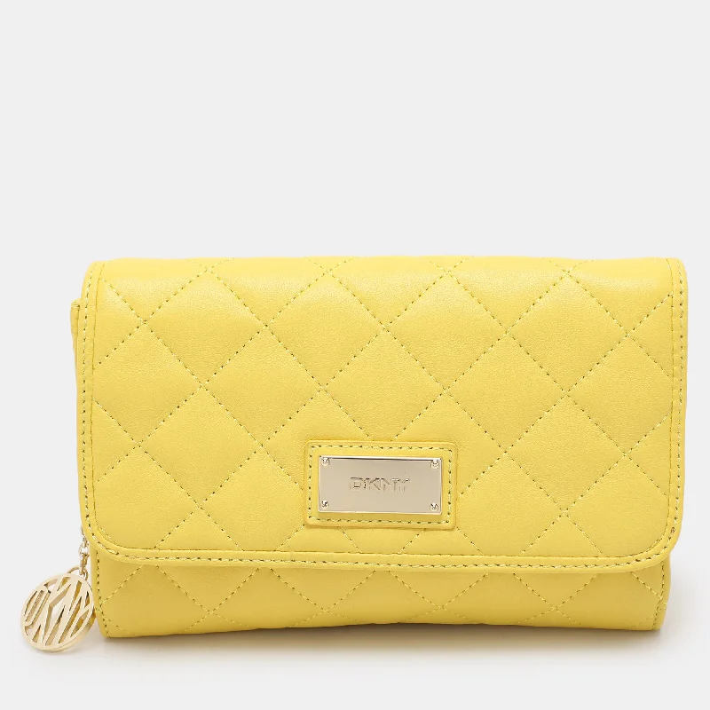 Handle bags with vintage clasps for nostalgia -Handle bags with fabric detailing for a casual yet chic look -Dkny Yellow Quilted Leather Flap Shoulder Bag