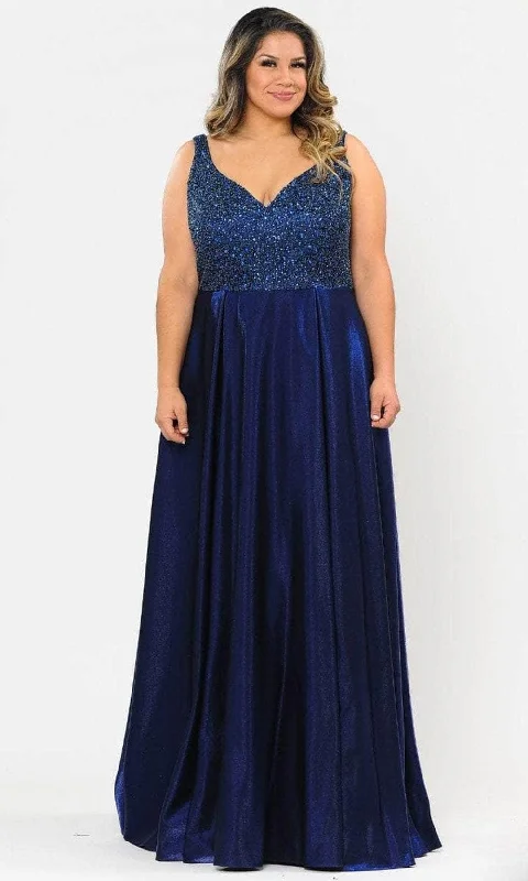 Plus size dresses with jewel tones dazzle quietly -Poly USA W1066 - Beaded Bodice A-Line Evening Gown