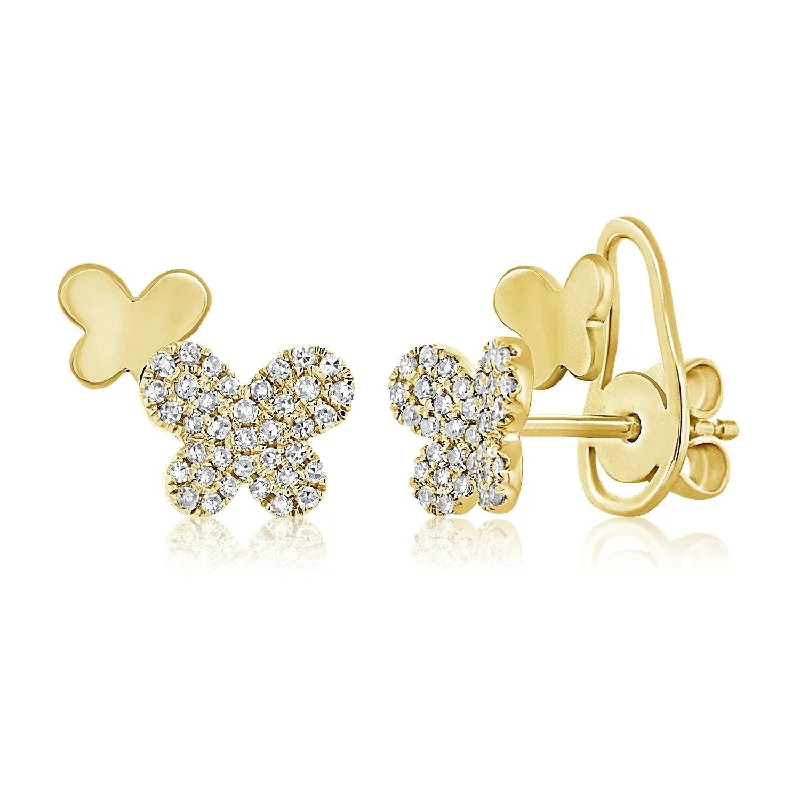 Gothic Stud Earrings with Dark Tone -Joelle Collection Diamond Double Butterfly Pave Stud Earrings 1/5 ct. t.w. 14K Gold