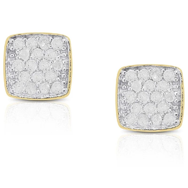 Stud Earrings with Pearls and Diamonds -Finesque Sterling Silver Diamond Accent Square Stud Earrings