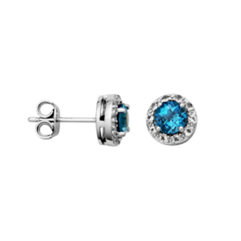 Multi Stud Earrings with Chains -Sterling Silver London Blue Topaz & White Topaz Halo Stud Earrings by Samuel B.