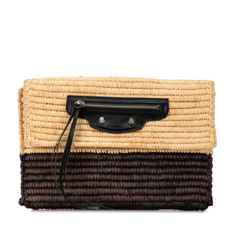 Handle bags with sturdy canvas for longevity -Classic black handle bags for versatile wear -Balenciaga   Raffia Leather Clutch Bag (Pre-Owned)