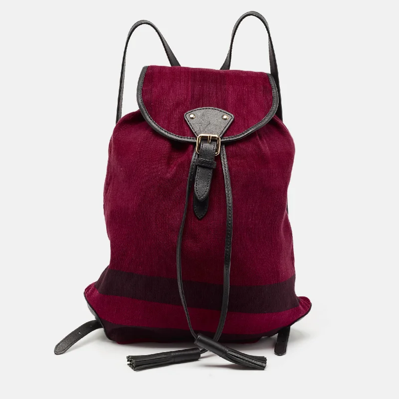 Handle bags with perforated details for style -Handle bags with leather detailing for a sophisticated touch -Burberry Magenta Mega Check Canvas Chiltern Backpack