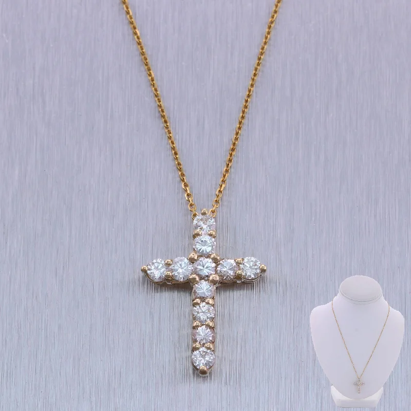 Beautiful necklaces and pendants with tree branch motifs for a nature-inspired design-Modern 14k Yellow Gold 1.33ctw Diamond Cross 20" Necklace