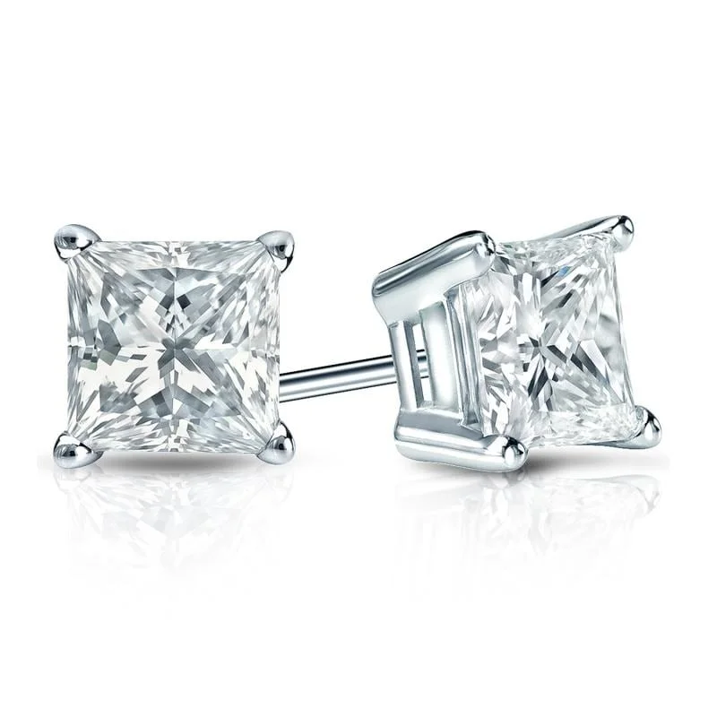 Stud Earrings with Chevron Designs -Auriya Plat Gold Lab Grown 1.25 carat TDW Princess Diamond Stud Earrings 4-Prong Basket Screw-back