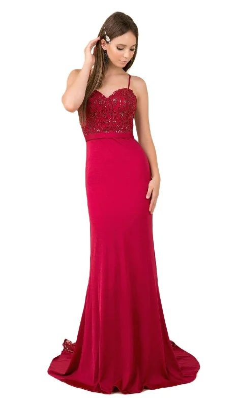 Plus size dresses for rainy days stay practical -Nox Anabel - E276 Sequined Lace Illusion Paneled Long Gown