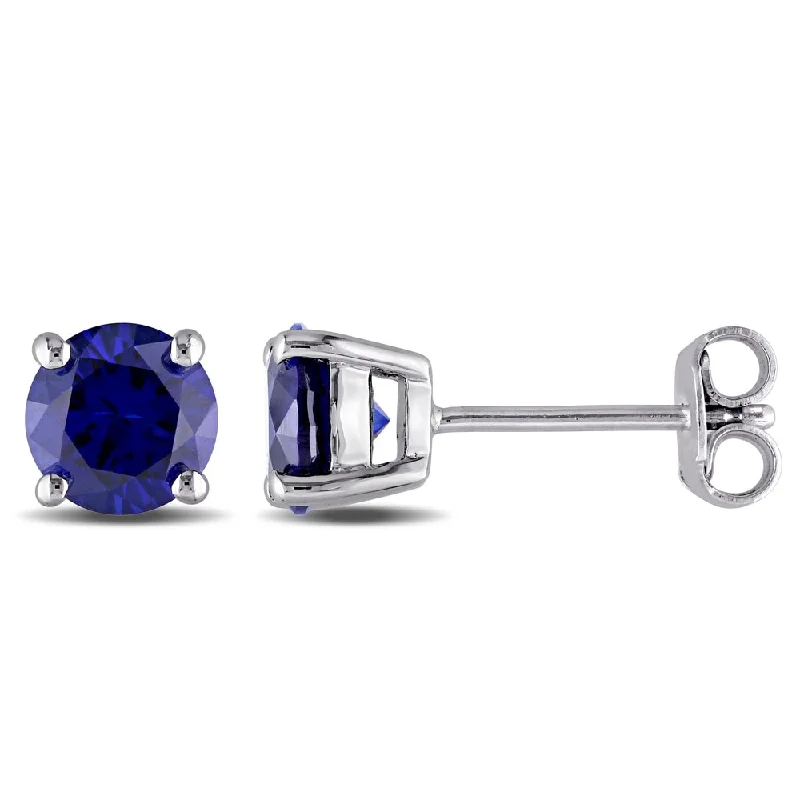 Stud Earrings with Etching -Miadora Sterling Silver Created Sapphire Stud Earrings - Blue