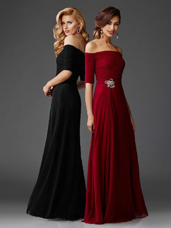 Plus size dresses for casual Fridays stay relaxed -Clarisse - M6404 Quarter Sleeve Off-Shoulder Gown