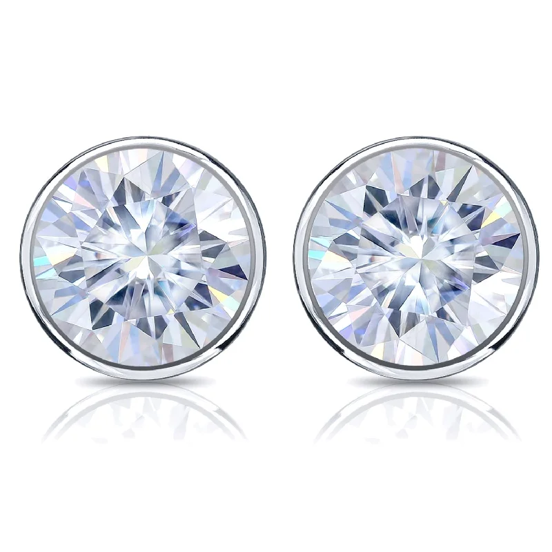 Stud Earrings for Christmas Party -Auriya Platinum 6ct TGW Round Brilliant Moissanite Bezel Stud Earrings