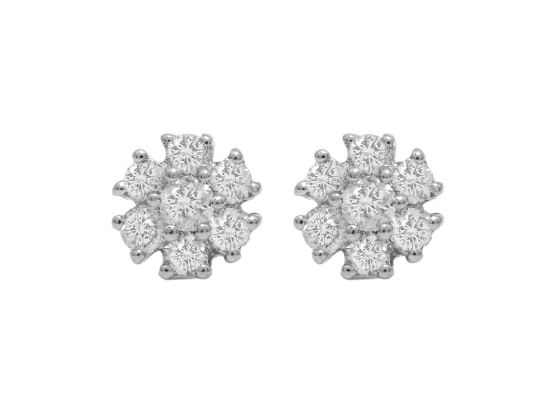 Stud Earrings with Embossed Patterns -14kt white gold diamond flower stud earrings containing 0.75 cts tw