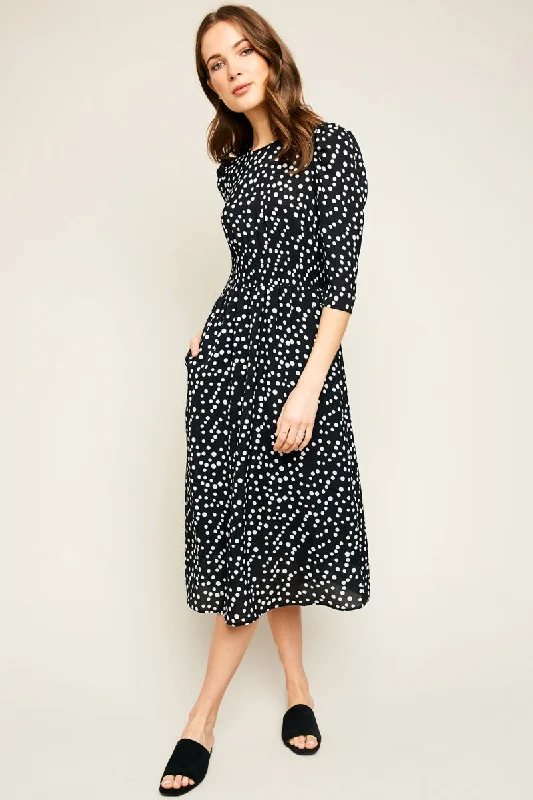 Plus size dresses with supportive fits lift spirits -Retro Polka Dot Midi Dress With Gathered Sleeves