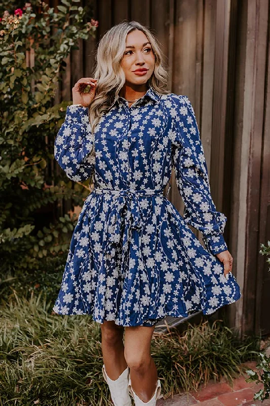 Plus size dresses for wet weather stay dry -Vino For Two Floral Embroidered Mini Dress