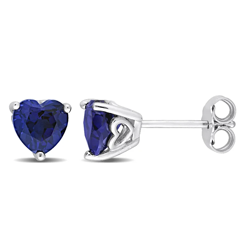 Stud Earrings with Star Motifs -Mimi & Max 1 4/5ct TGW Heart Shape Created Blue Sapphire Stud Earrings in Sterling Silver