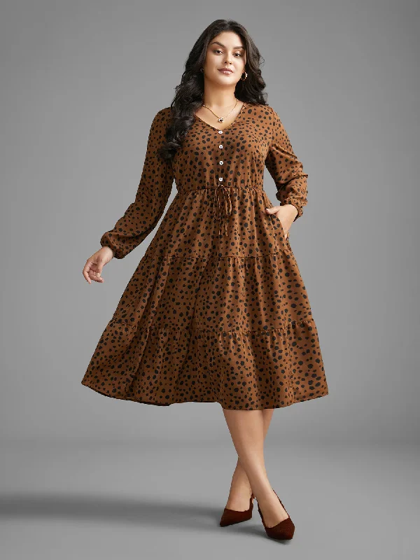 Plus size dresses with empire waists cinch nicely -Leopard Print Tie Knot Ruffle Layered Hem Dress