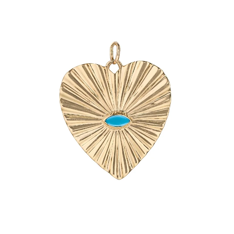 Beautiful necklaces and pendants with geometric shapes for a modern, artistic design-10K Gold Large Textured Heart Pendant with Turquoise