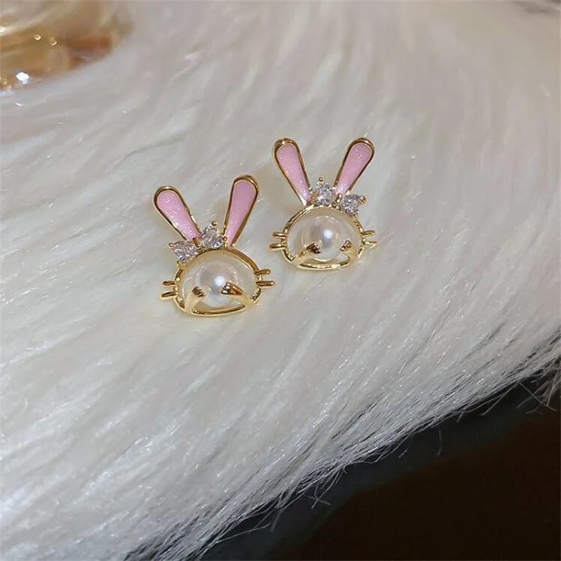 Crystal Stud Earrings for Sparkle -Wholesale Pearl Rabbit Sweet Temperament Fresh Stud Earrings