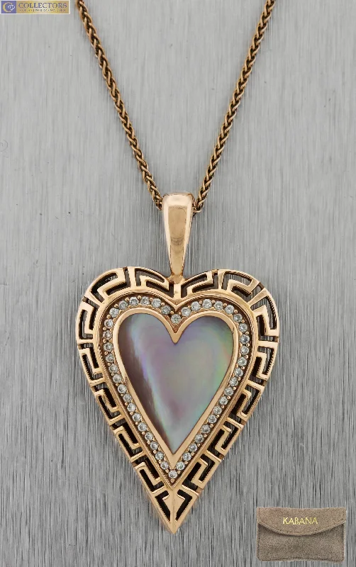 Beautiful necklaces and pendants with geometric shapes for a modern, artistic design-Ladies Kabana 14K Rose Gold Pink Mother of Pearl Heart 0.44ctw Diamond Necklace