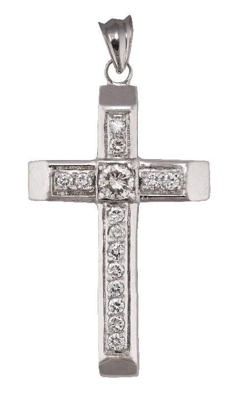 Best necklaces and pendants with opal gemstones for an iridescent glow-Men's Modern 14K White Gold 1.34ctw Diamond Cross Pendant