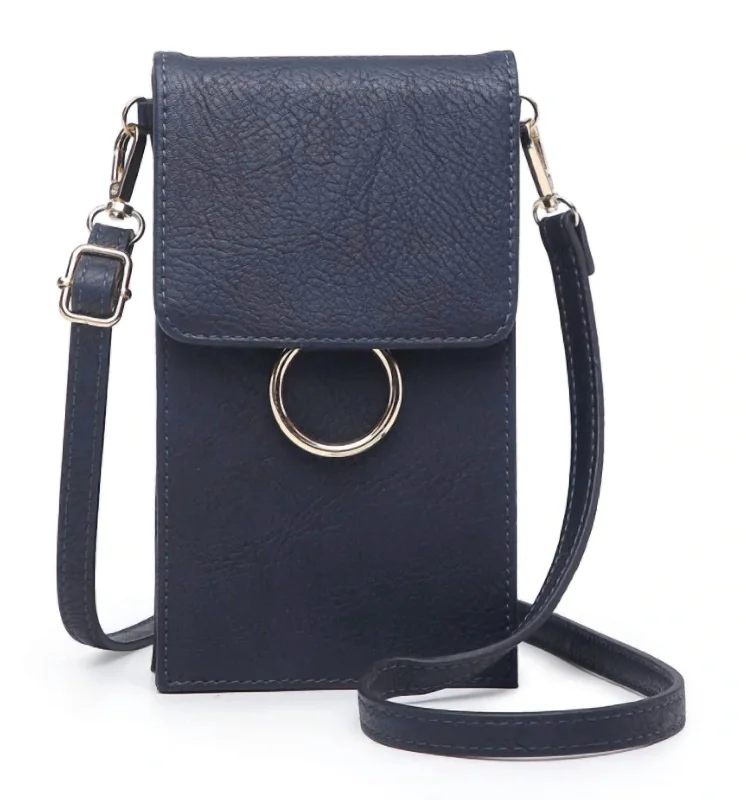 Handle bags with thick handles for support -Eco-friendly handle bags for conscious fashion -Ayla Cell Phone Bag In Navy