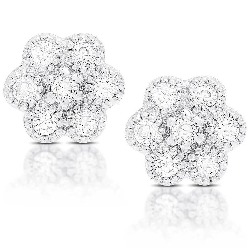 Detachable Stud Earrings with Charms -Dolce Giavonna Sterling Silver Cubic Zirconia Flower Stud Earrings