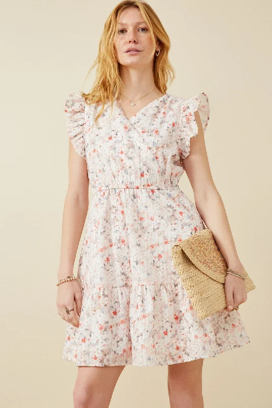 Plus size dresses with unique patterns catch eyes -Floral Print Eyelet Ruffle Tank Dress